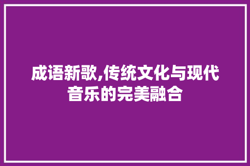 成语新歌,传统文化与现代音乐的完美融合
