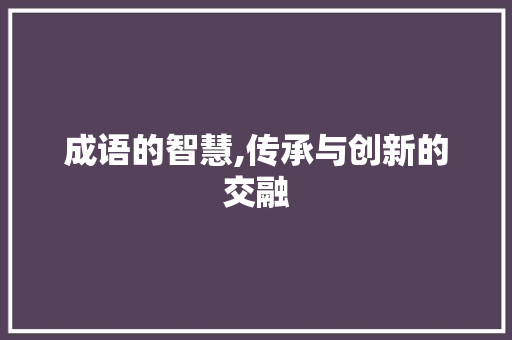 成语的智慧,传承与创新的交融