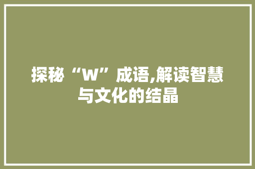 探秘“W”成语,解读智慧与文化的结晶 工作总结