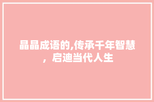 晶晶成语的,传承千年智慧，启迪当代人生