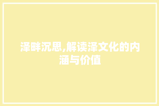 泽畔沉思,解读泽文化的内涵与价值 工作总结