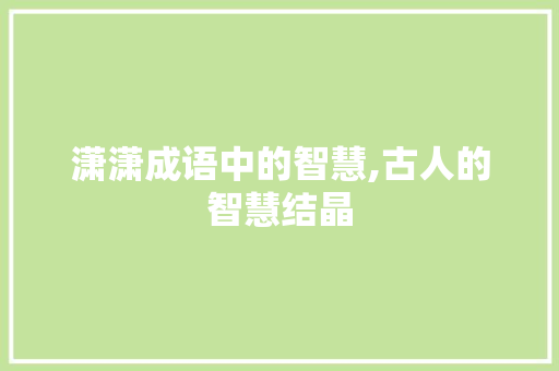 潇潇成语中的智慧,古人的智慧结晶