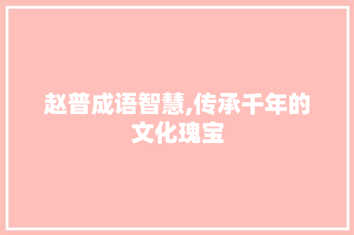 赵普成语智慧,传承千年的文化瑰宝