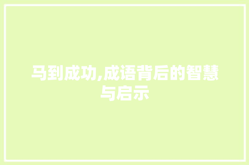 马到成功,成语背后的智慧与启示