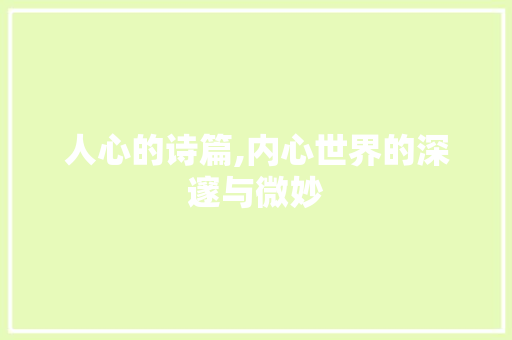 人心的诗篇,内心世界的深邃与微妙