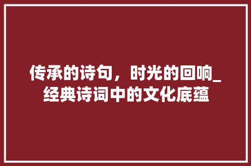 传承的诗句，时光的回响_经典诗词中的文化底蕴