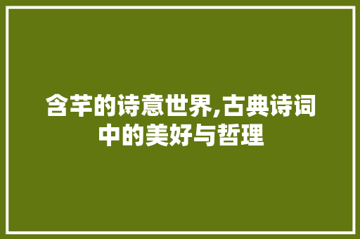 含芊的诗意世界,古典诗词中的美好与哲理 诗词鉴赏