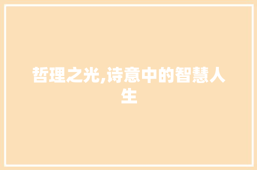 哲理之光,诗意中的智慧人生