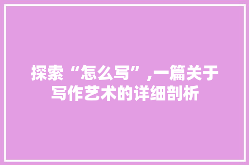 探索“怎么写”,一篇关于写作艺术的详细剖析