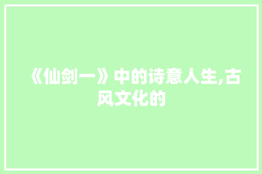 《仙剑一》中的诗意人生,古风文化的 工作总结