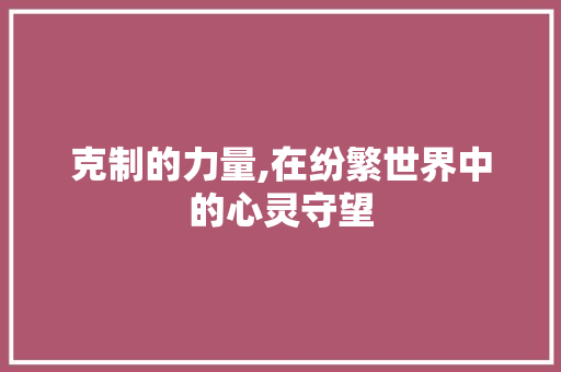 克制的力量,在纷繁世界中的心灵守望 职场写作
