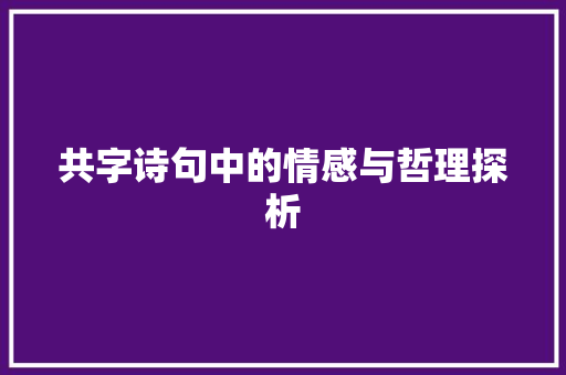 共字诗句中的情感与哲理探析