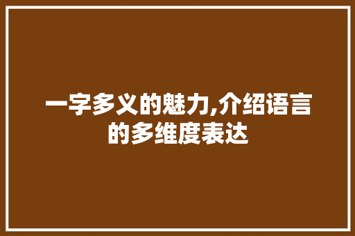 一字多义的魅力,介绍语言的多维度表达