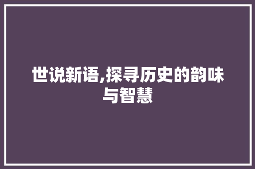 世说新语,探寻历史的韵味与智慧