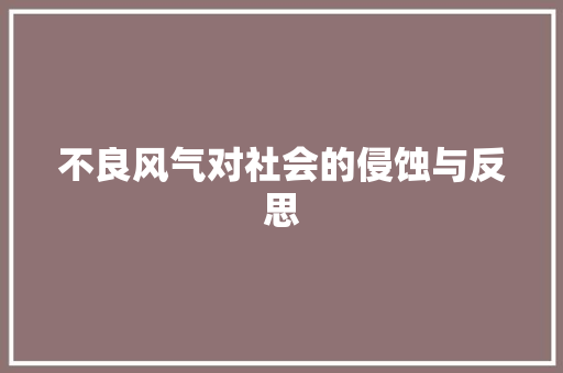 不良风气对社会的侵蚀与反思