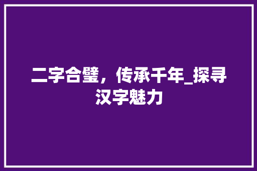 二字合璧，传承千年_探寻汉字魅力 应用文