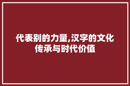 代表别的力量,汉字的文化传承与时代价值