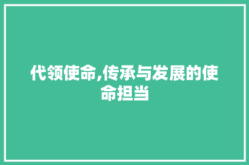 代领使命,传承与发展的使命担当