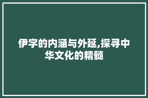 伊字的内涵与外延,探寻中华文化的精髓