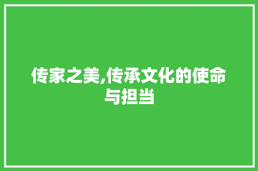 传家之美,传承文化的使命与担当