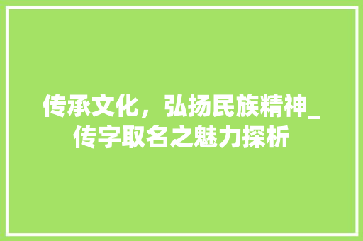 传承文化，弘扬民族精神_传字取名之魅力探析