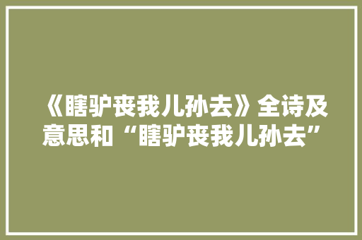 《瞎驴丧我儿孙去》全诗及意思和“瞎驴丧我儿孙去”的拼音注释
