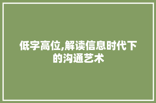 低字高位,解读信息时代下的沟通艺术