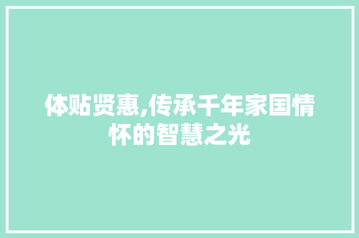 体贴贤惠,传承千年家国情怀的智慧之光