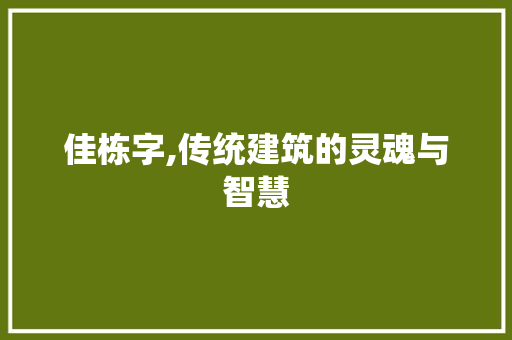 佳栋字,传统建筑的灵魂与智慧
