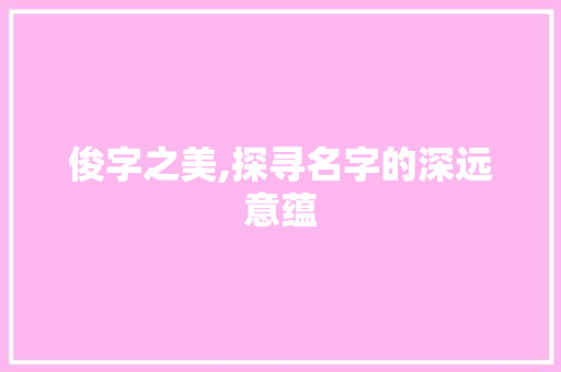 俊字之美,探寻名字的深远意蕴