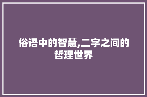 俗语中的智慧,二字之间的哲理世界