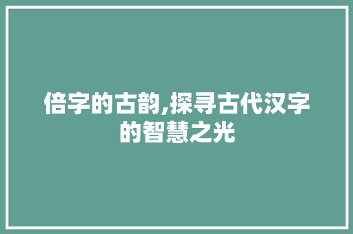 倍字的古韵,探寻古代汉字的智慧之光