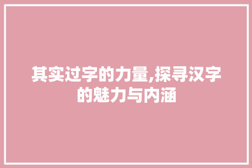 其实过字的力量,探寻汉字的魅力与内涵