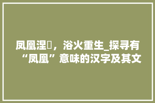 凤凰涅槃，浴火重生_探寻有“凤凰”意味的汉字及其文化内涵