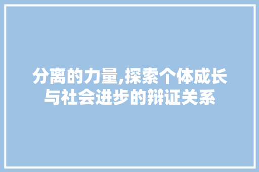 分离的力量,探索个体成长与社会进步的辩证关系