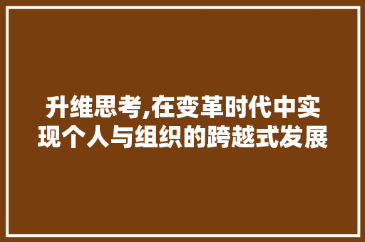 升维思考,在变革时代中实现个人与组织的跨越式发展