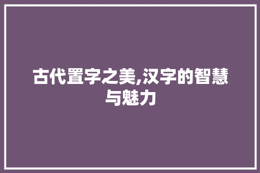 古代置字之美,汉字的智慧与魅力