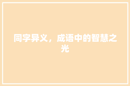 同字异义，成语中的智慧之光