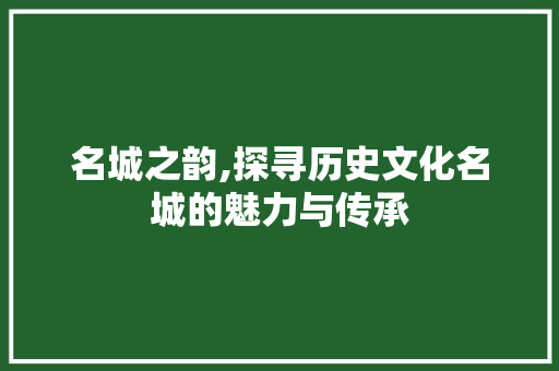 名城之韵,探寻历史文化名城的魅力与传承