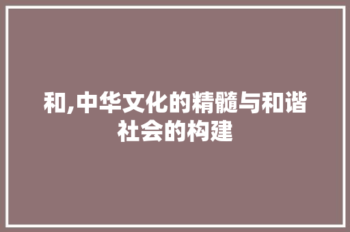 和,中华文化的精髓与和谐社会的构建