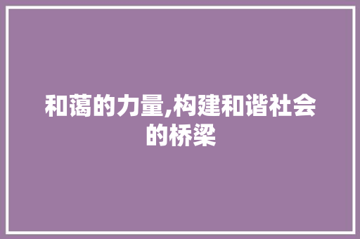 和蔼的力量,构建和谐社会的桥梁