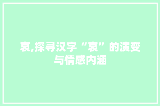 哀,探寻汉字“哀”的演变与情感内涵
