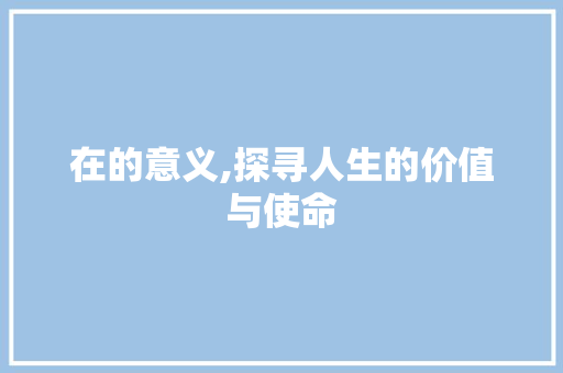 在的意义,探寻人生的价值与使命