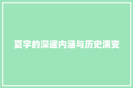 夏字的深邃内涵与历史演变