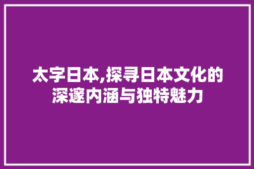 太字日本,探寻日本文化的深邃内涵与独特魅力 会议纪要