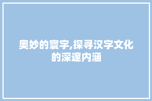 奥妙的寰字,探寻汉字文化的深邃内涵