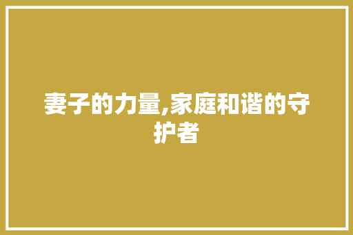 妻子的力量,家庭和谐的守护者
