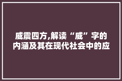 威震四方,解读“威”字的内涵及其在现代社会中的应用