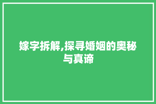 嫁字拆解,探寻婚姻的奥秘与真谛