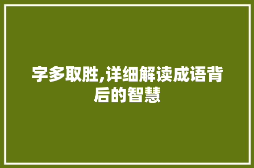 字多取胜,详细解读成语背后的智慧